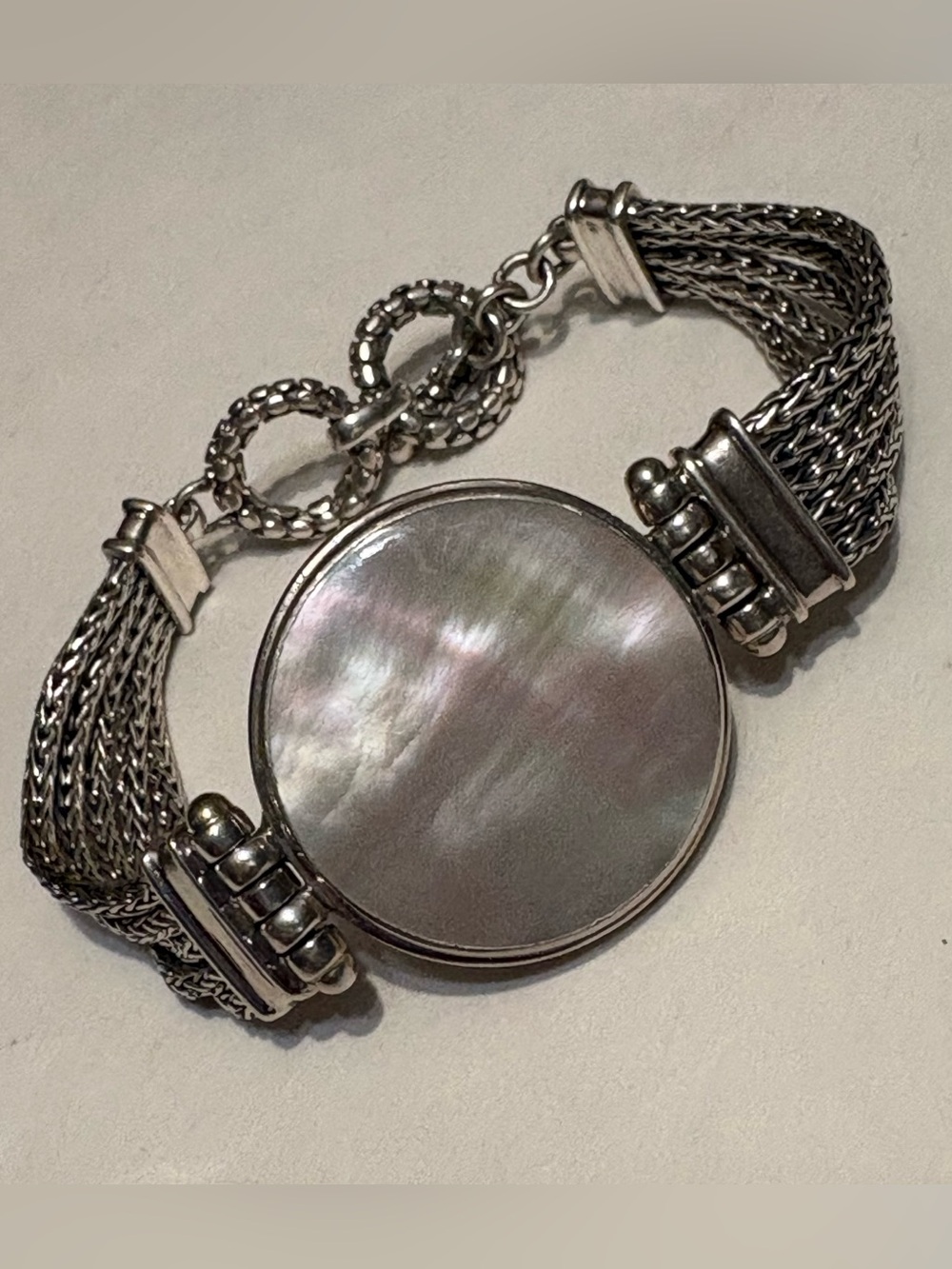 Vintage Merav Indonesia 925 Sterling Silver Mother of Pearl Bracelet